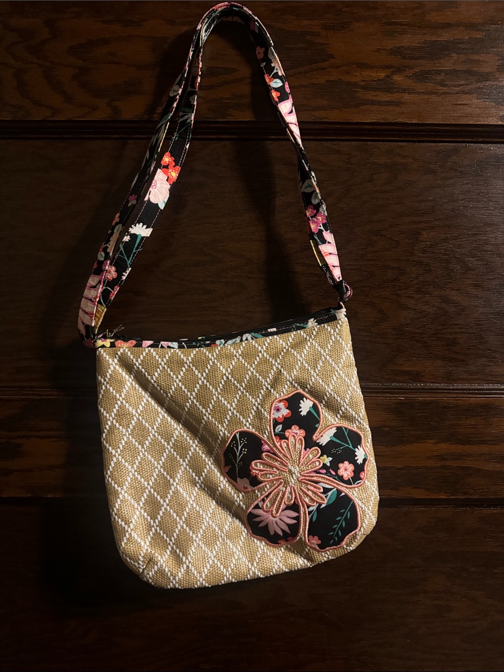 Vera Bradley Tan Woven Shoulder Bag with Floral Accent